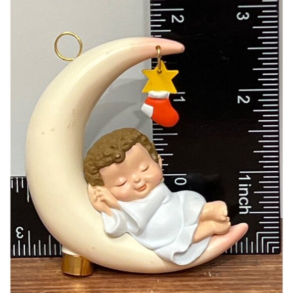 1988 HALLMARK KEEPSAKE ORNAMENT QLX713-4 MOONLIT NAP STAR STOCKING BABY LIGHTED - Picture 5 of 9